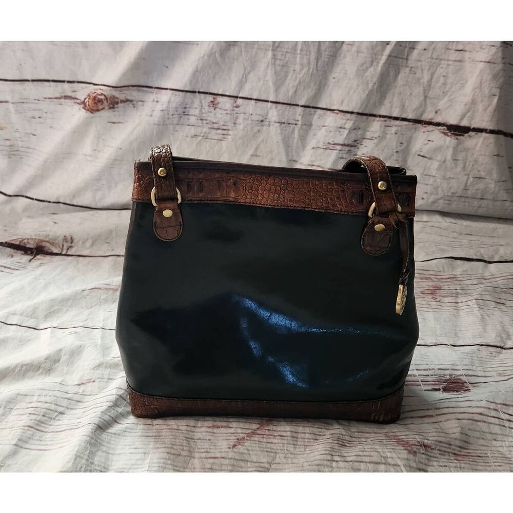 Vintage Brahmin Tuscan Croc Embossed‎ Black/Brown Shoulder Bag